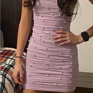 Windsor Lilac Pearl-Studded Mini Dress